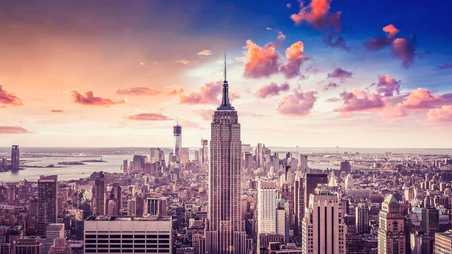 New York Hd Empire Building Pink Clouds Wallpaper