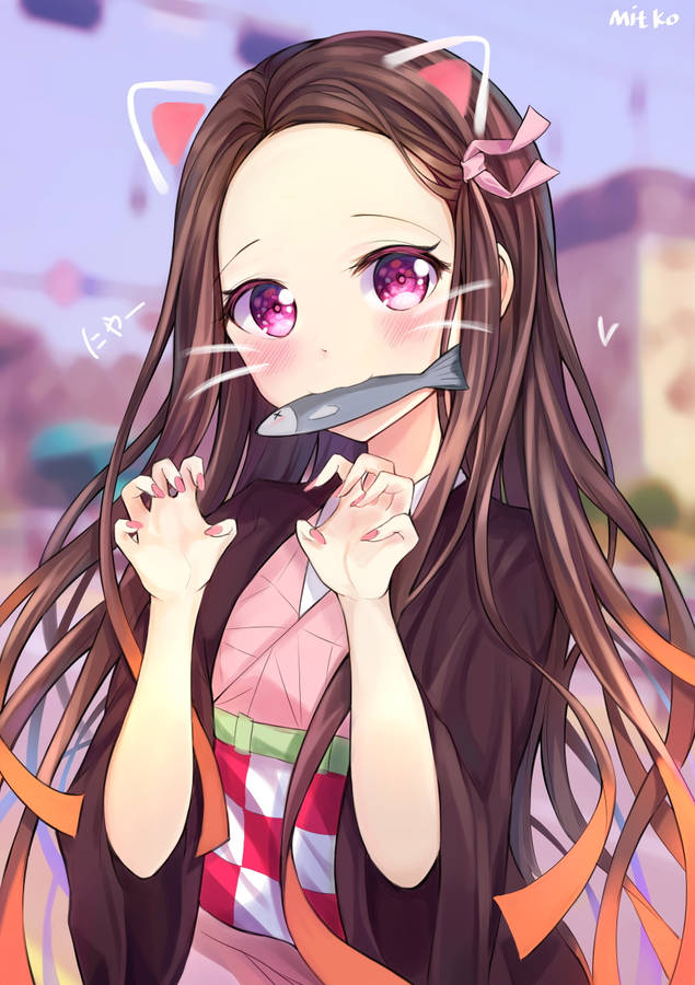 Nezuko Kamado Cute Anime Girl Iphone Wallpaper