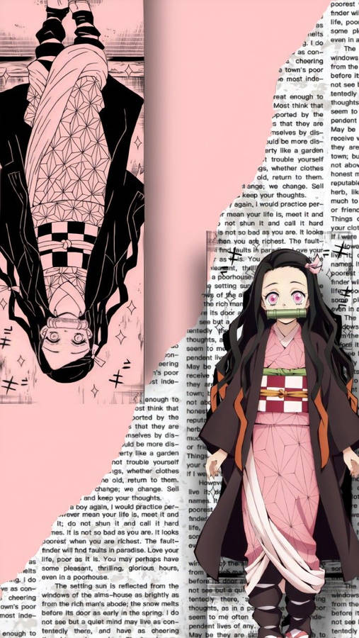 Nezuko Phone With Text Wallpaper