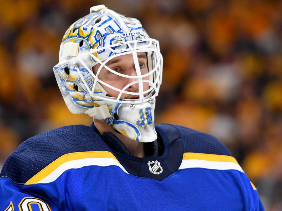 Nhl Star Goalie, Jordan Binnington In Action Wallpaper