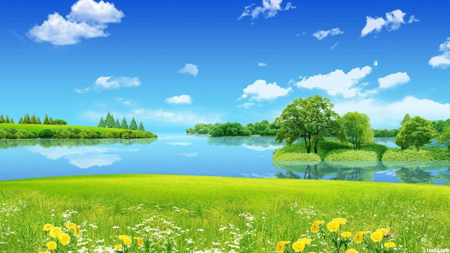 Nice Greenery Blue Sky Wallpaper