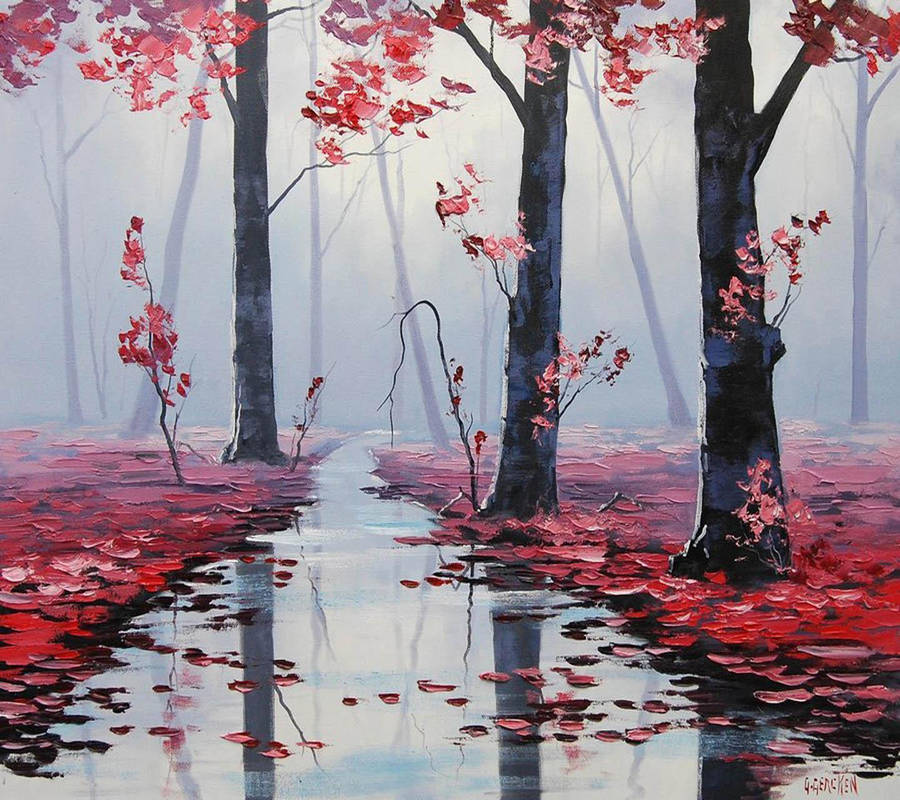 Nice Red Tree And Lake Wallpaper