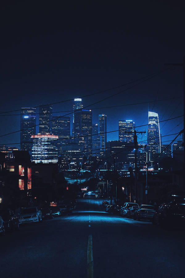 Night Aesthetic Blue Lights Road Wallpaper