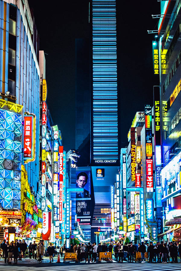 Night Aesthetic Japan Commercial Center Wallpaper