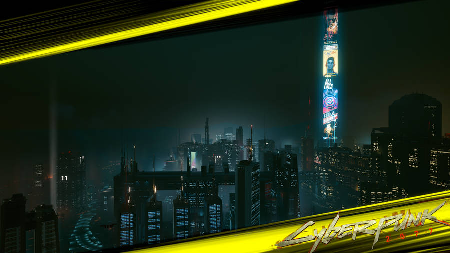 Night City Skyscrapers Cyberpunk Desktop Wallpaper