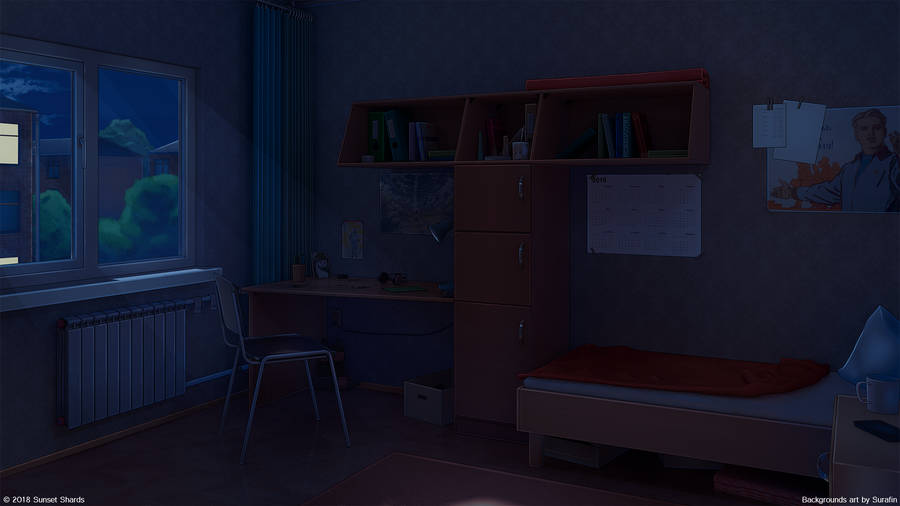 Night View Anime Bedroom Wallpaper