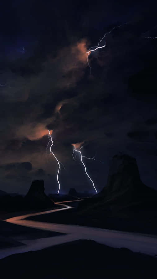 Nighttime Desert Lightning Strike Wallpaper