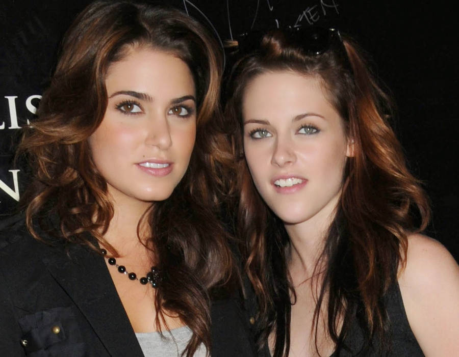 Nikki Reed And Kristen Stewart Eye-catching Portrait Wallpaper