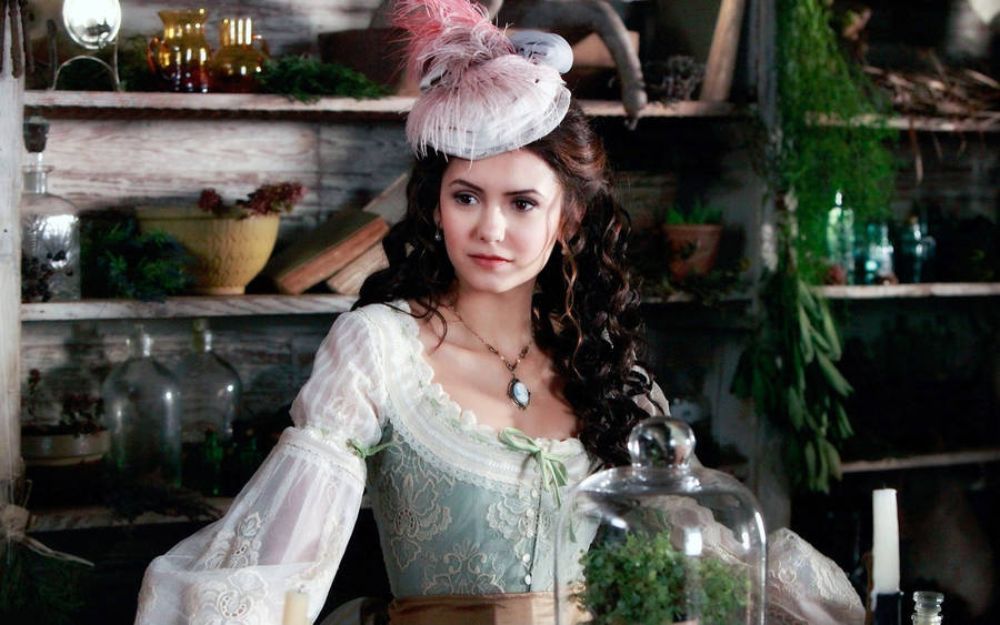 Nina Dobrev Vintage Dress Wallpaper