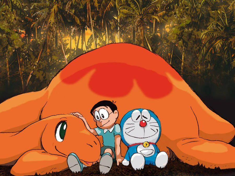 Nobita Resting With Doraemon And Piisuke Wallpaper