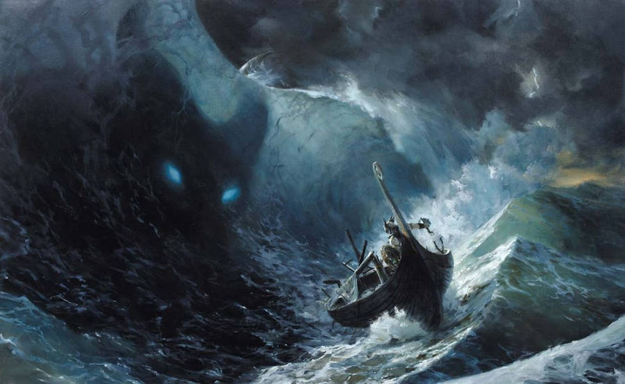 Norse Jormungandr Threat In Ocean Wallpaper