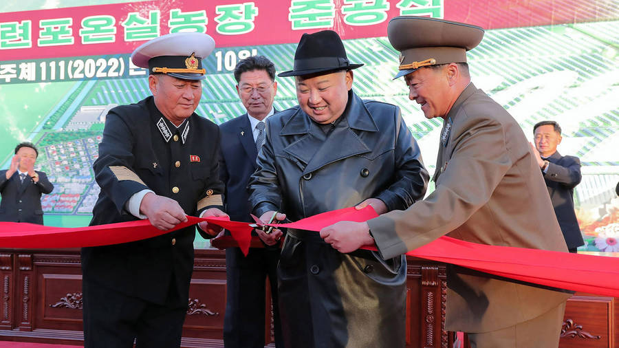 North Korea Leader Ribbon Cutting Wallpaper