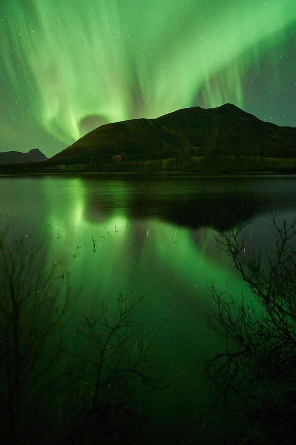 Northern Lights Over Mountain Green Iphone Wallpaper