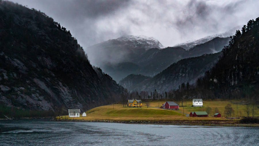 Norway Mostraumen Village Wallpaper