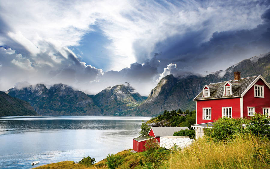 Norway Red House In Flam Wallpaper