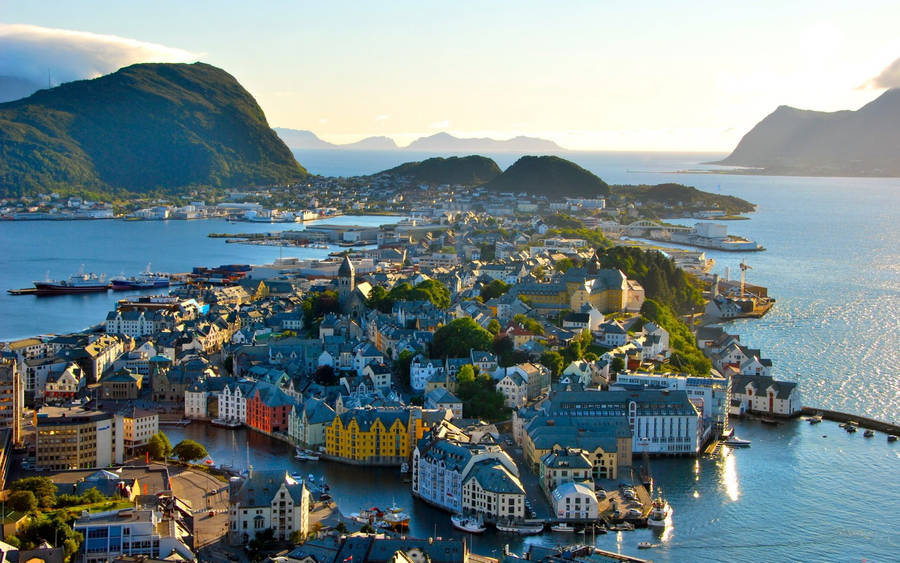 Norway Small Town Of Ålesund Wallpaper