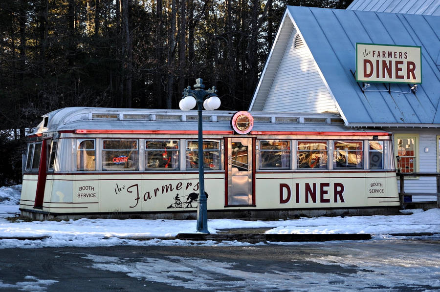 Nostalgic Winter Evening At A 50s Diner Wallpaper