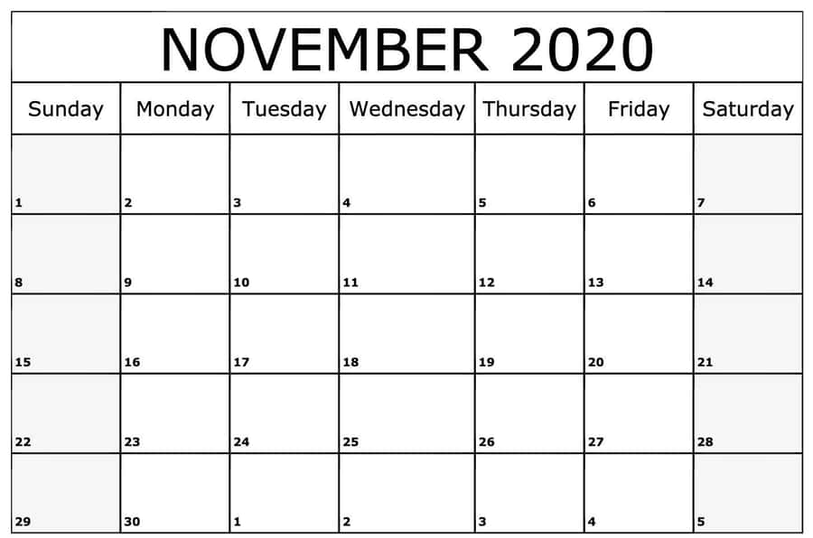 November 2020 Calendar With Holidays Wallpaper