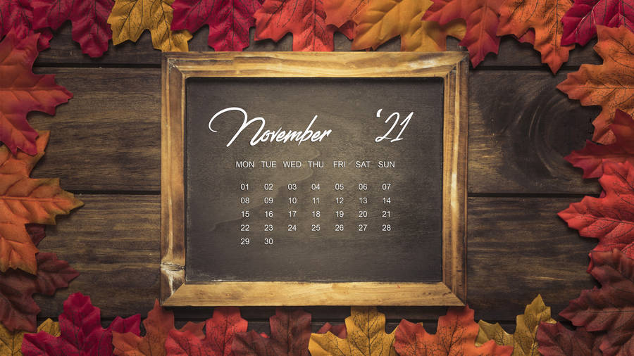 November 2021 Calendar Autumn Blackboard Wallpaper