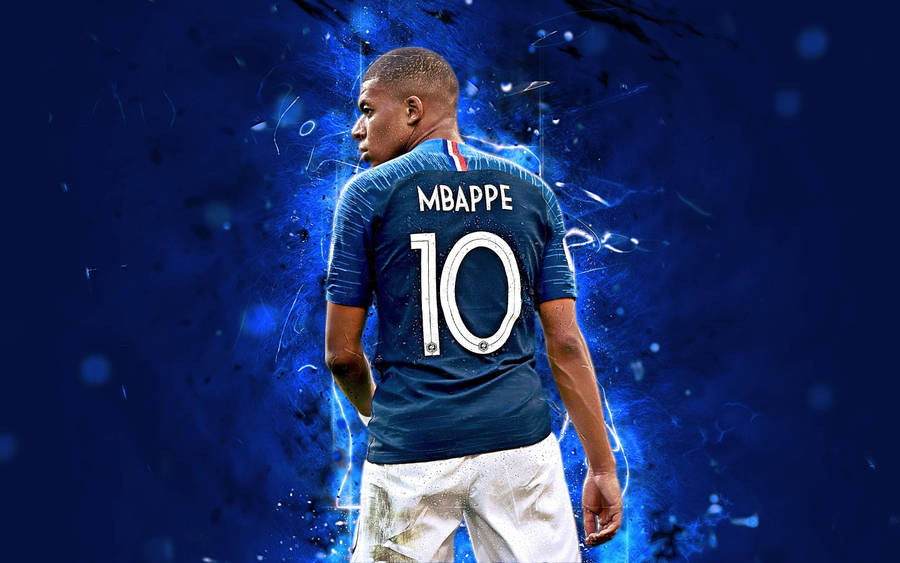 Number 10 Blue Jersey Kylian Mbappe 4k Fanart Wallpaper