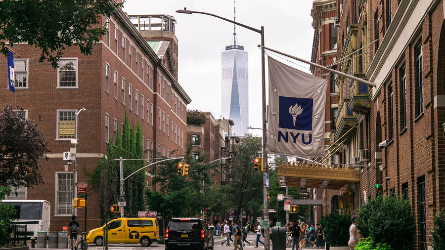 Nyu Banners Along The City Street Wallpaper