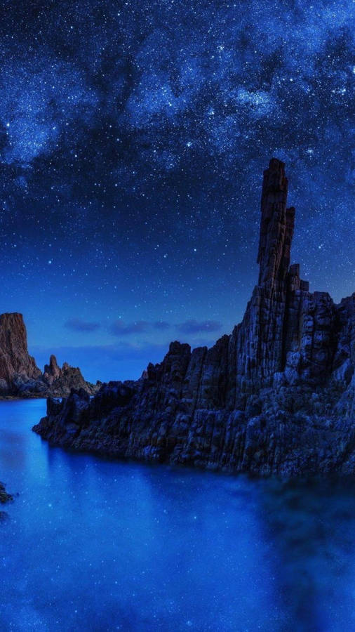 Ocean Mountain Starry Sky Wallpaper