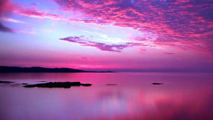 Ocean Sunset Pink Cloud Wallpaper