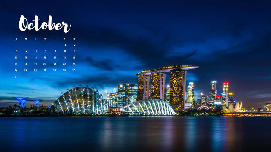 October 2019 Calendar With The City Skyline Wallpaper