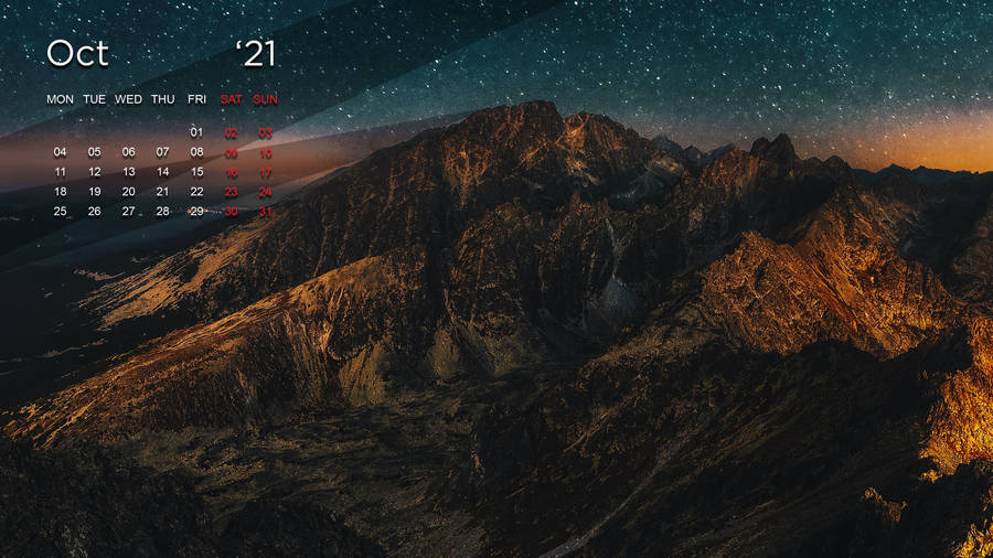 October Calendar 2021 Mountains Wallpaper