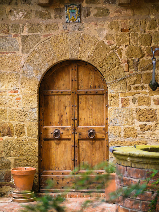 Old Bricked Wall Double Door Wallpaper