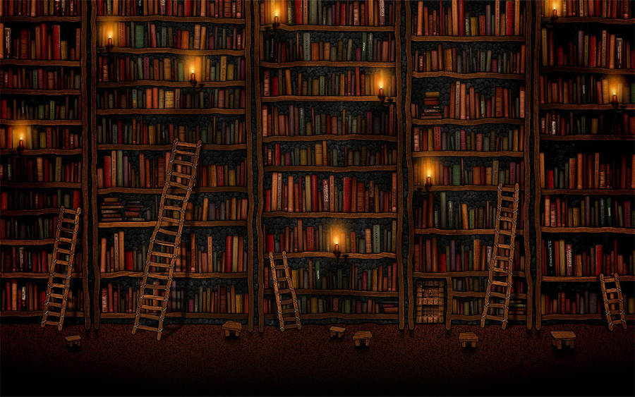 Old Library Books Drawing Wallpaper