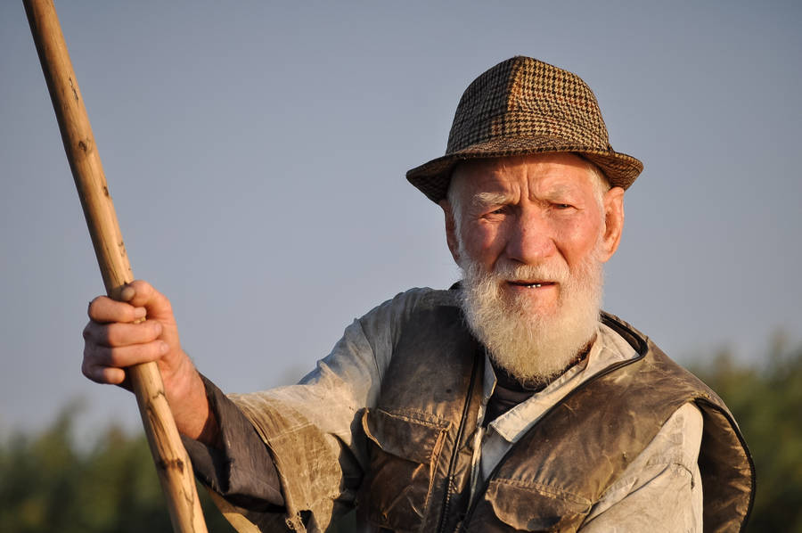 Old Man With Wooden Stick Wallpaper