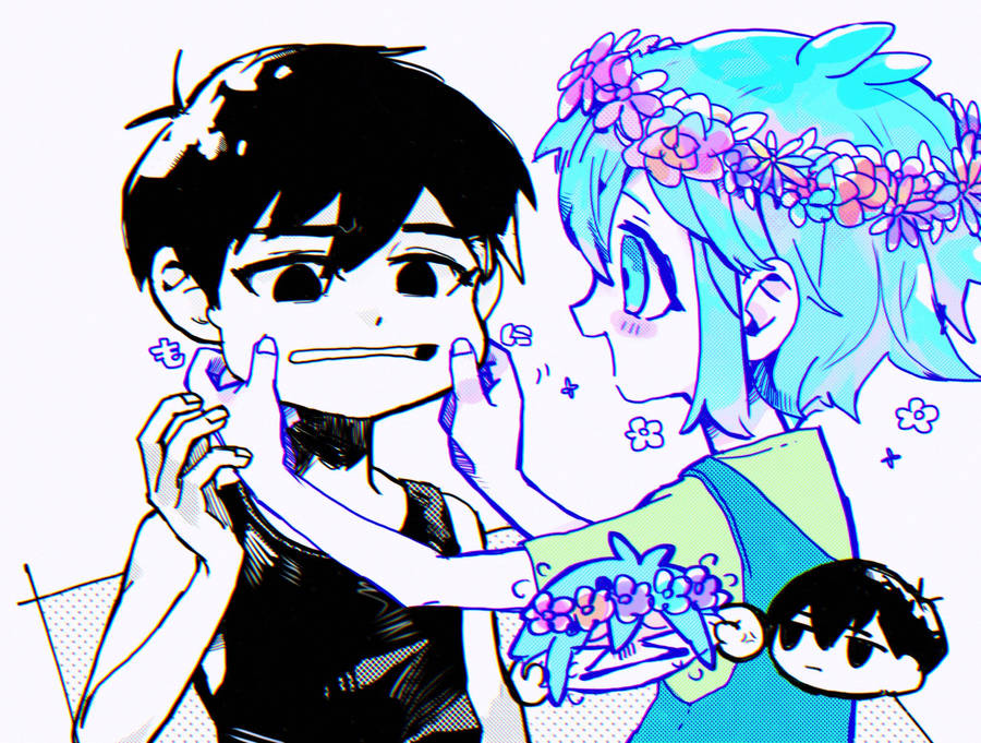 Omori Basil Pinching Sunny's Cheeks Wallpaper