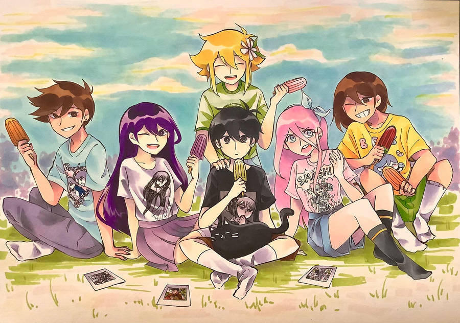 Omori Characters Eating Popsicles Wallpaper