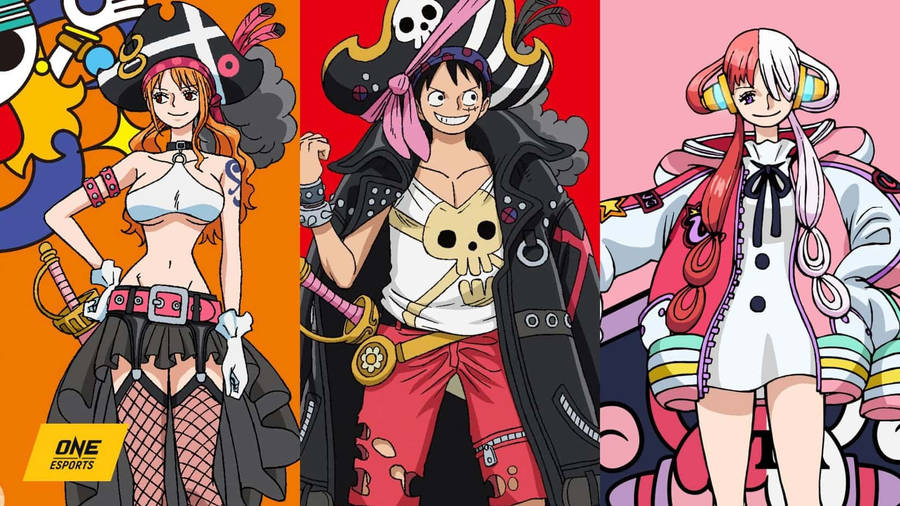 One Piece Film Red Nami, Luffy, And Uta Wallpaper