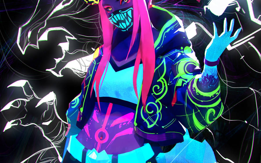 Oni Mask Neon Akali Wallpaper