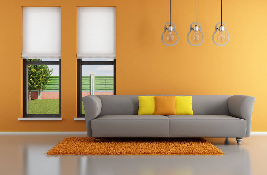 Orange Aesthetic Home Living Area Wallpaper