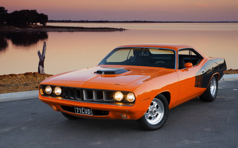 Orange And Black 1971 Plymouth Barracuda 440 Wallpaper