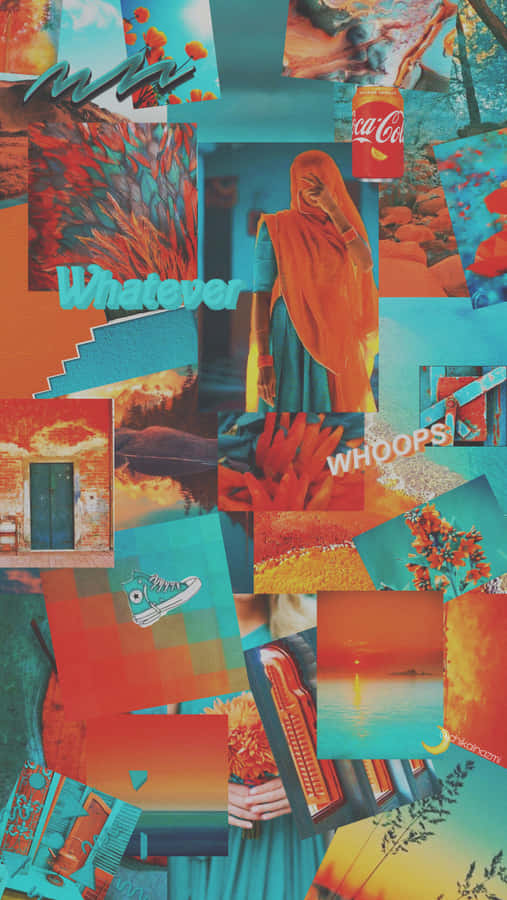 Orange And Teal Aesthetic Collage Wallpaper