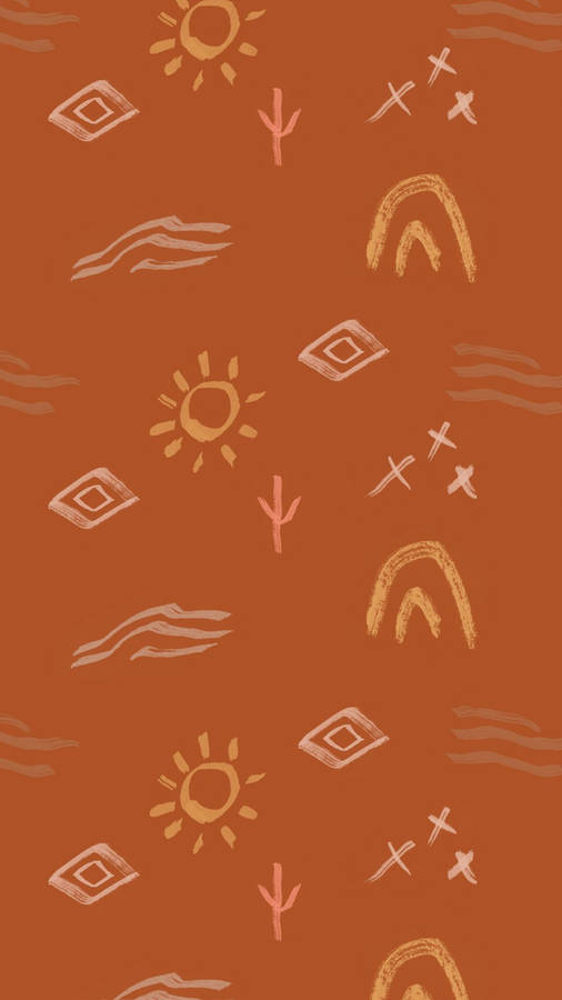 Orange Boho Chalk Drawing Wallpaper