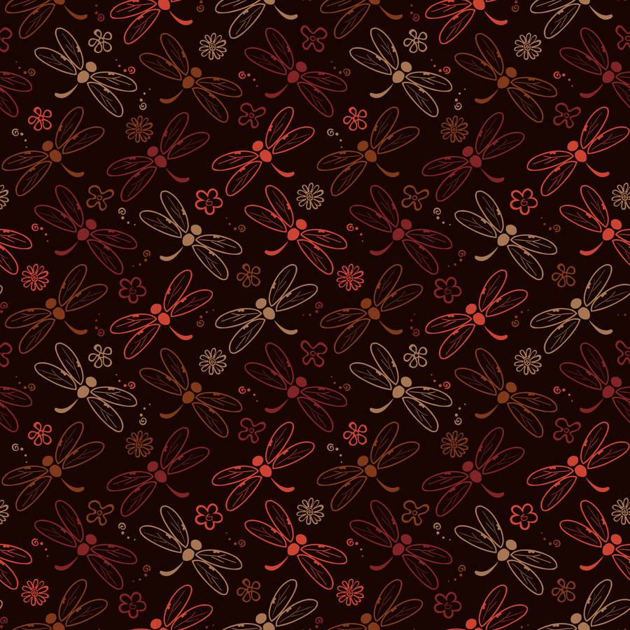 Orange Dragonfly Pattern Wallpaper