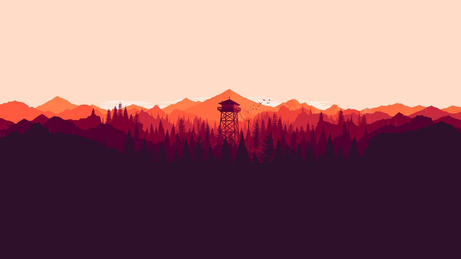 Orange Firewatch Tower In Forest Wallpaper