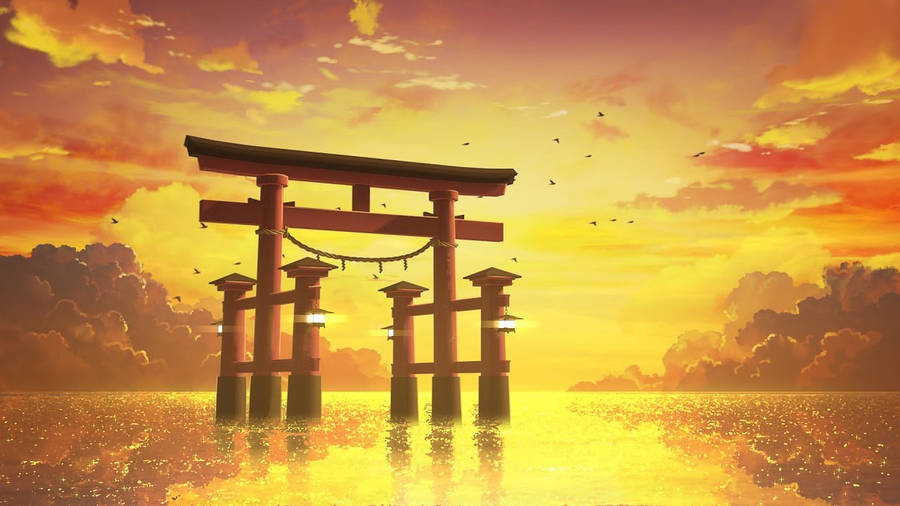 Orange Gradient Sunset Torii Gate Wallpaper