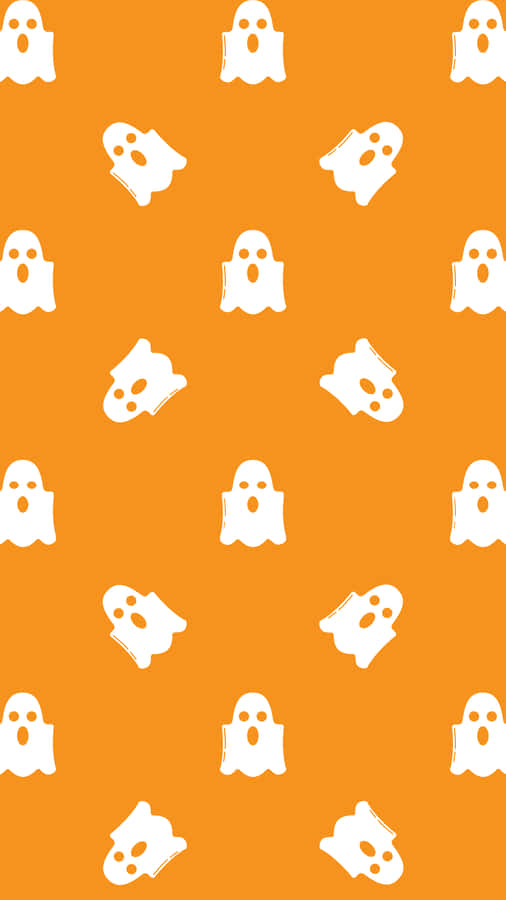 Orange Halloween Cute White Ghosts Wallpaper