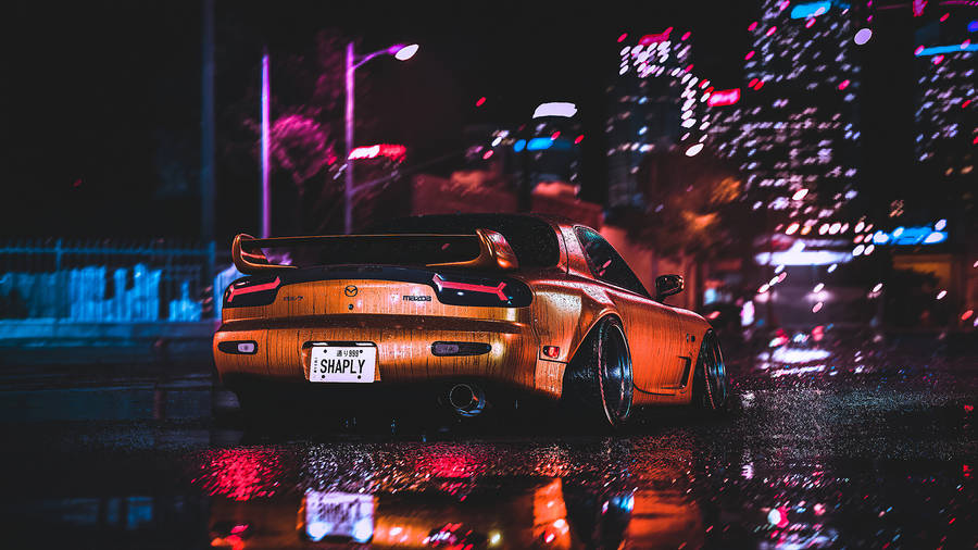 Orange Rx7 With Rain Drops Wallpaper