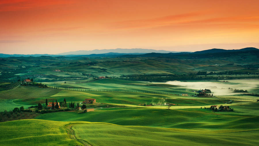 Orange Skies Over Tuscany Italy Wallpaper