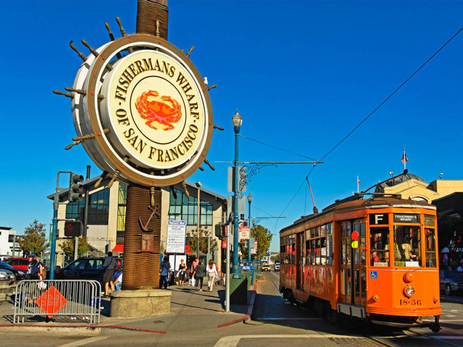 Orange Tram In Fishermans Wharf Wallpaper