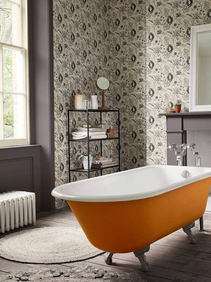 Orange White Bathtub Wallpaper