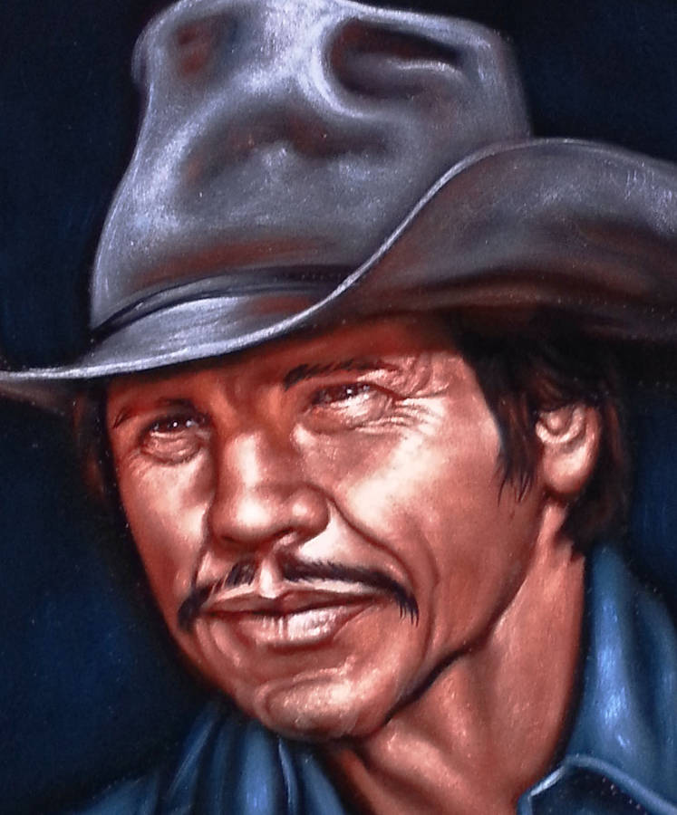 Original Oil Painting Of American Actor Charles Bronson Wallpaper