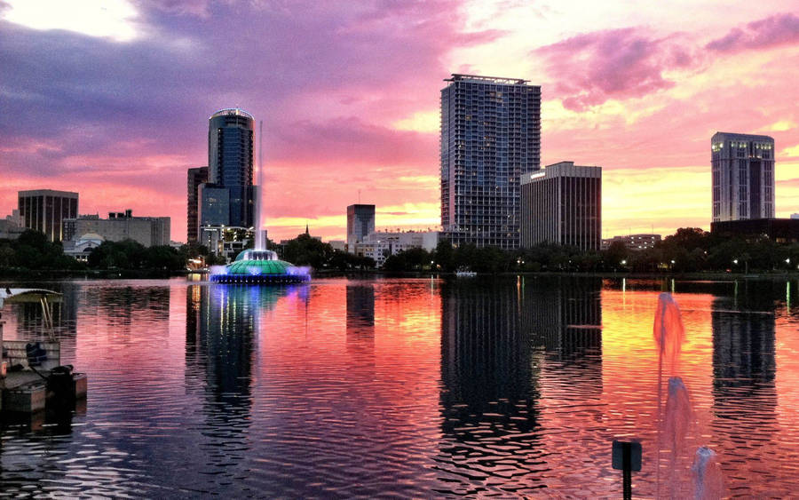 Orlando Sunset Lake Eola Skyline Wallpaper